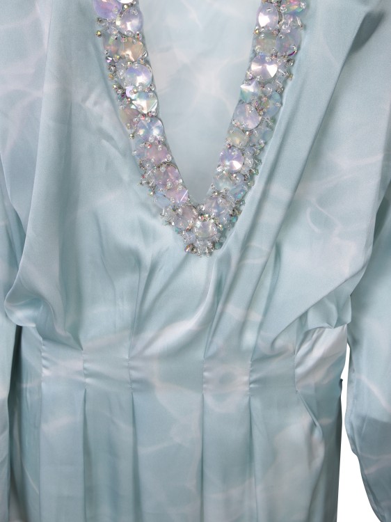 Shop Amen Long Dress With A Crystal-embellished V-neckline In Blue