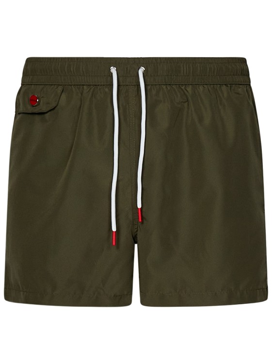 Kiton Military Green Lightweight Polyester Swim Shorts In Metallic