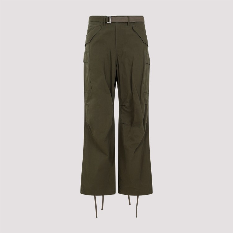 Shop Sacai Khaki Green Cotton Rip Stop Pants In Black