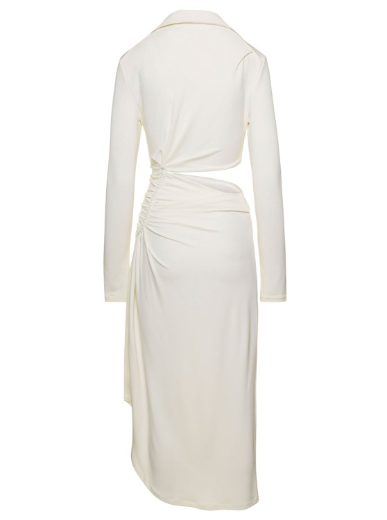 Shop Off-white Midi White Dress With Cut And Gathering Details In Viscose Stretch