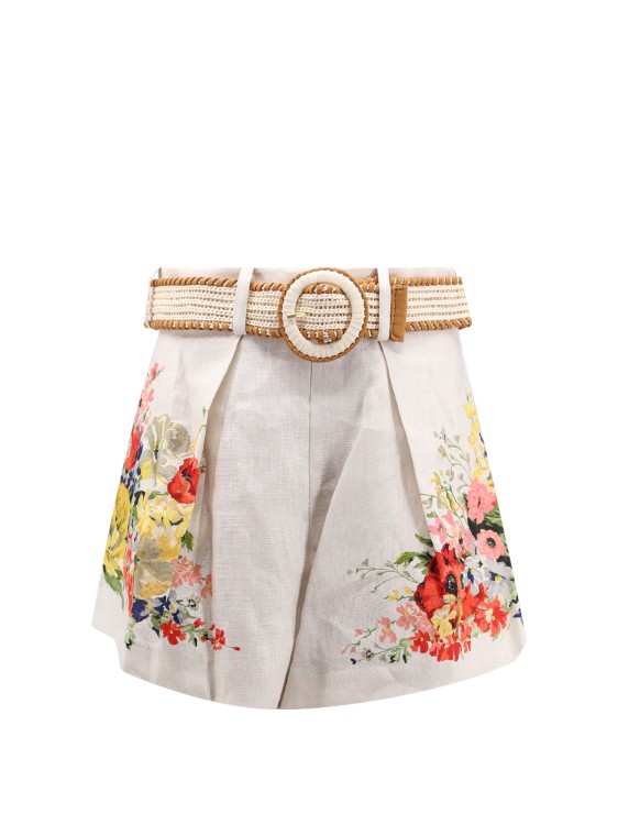 Shop Zimmermann Linen Shorts With Floral Print In White