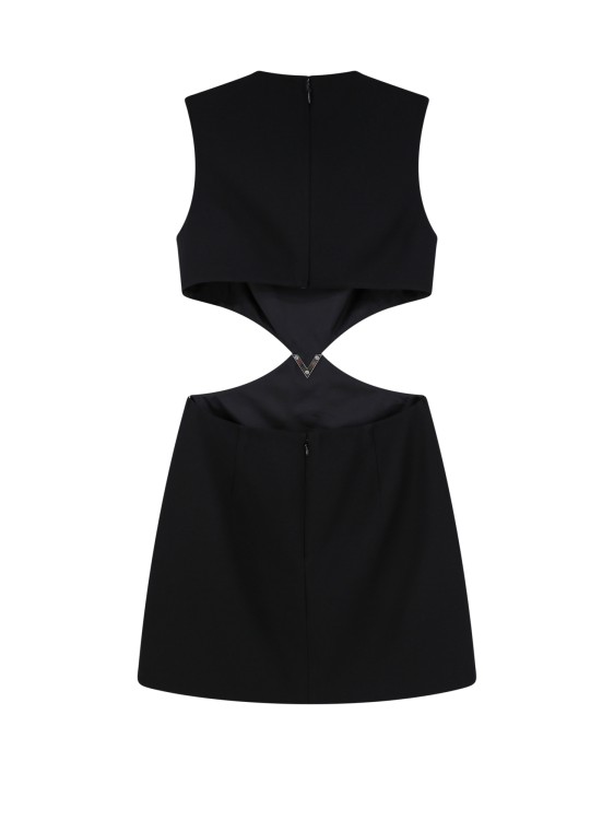 Shop Valentino Virgin Wool And Silk Dress With V Pavè Logo In Black