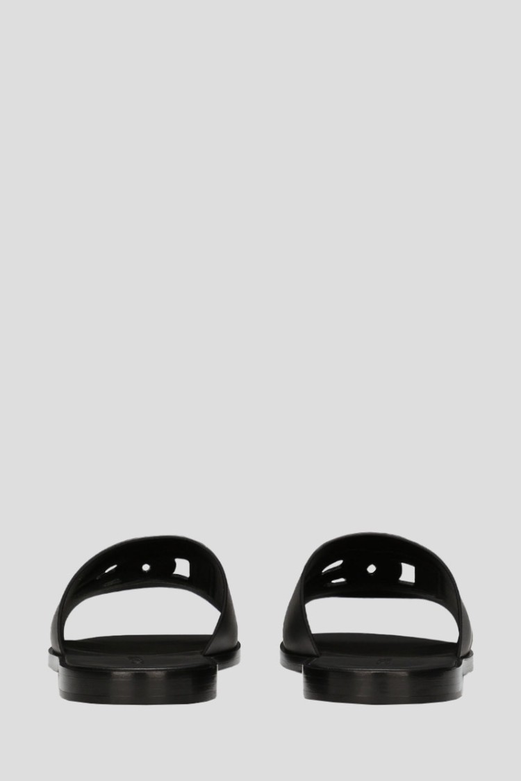 Dolce & Gabbana Black Sandals With Dg Logo Cut-out In Leather Man In Black