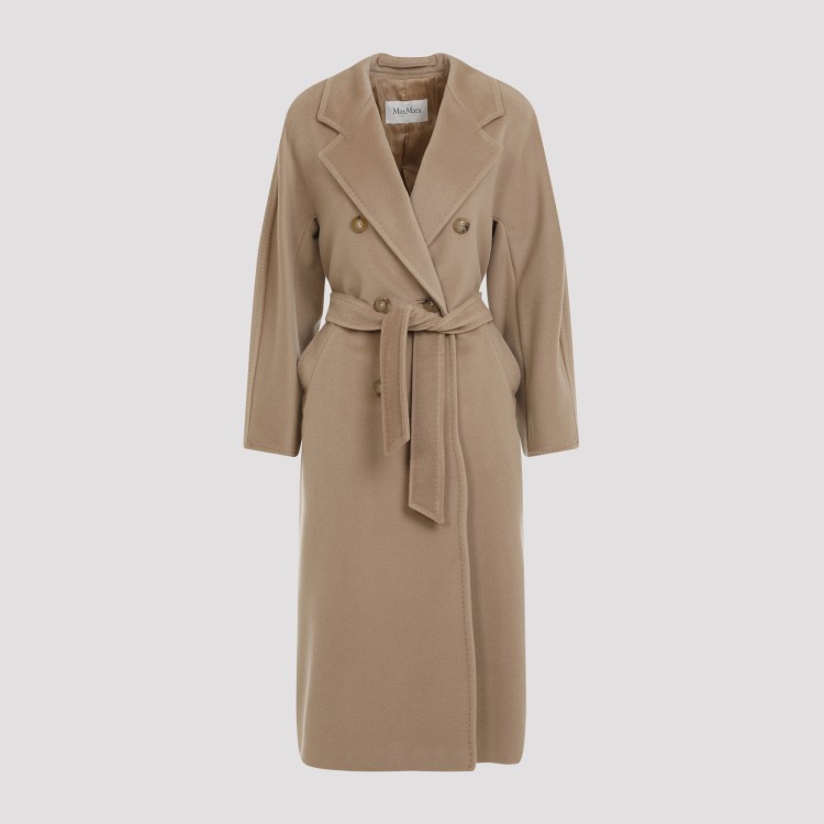Max Mara Double-breasted Beige Wool-cashmere Coat With Tailored Silhouette In Brown