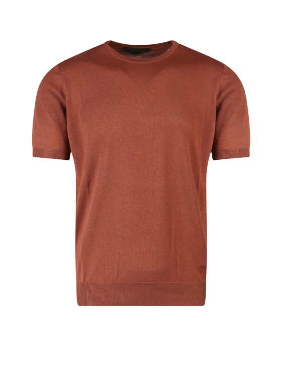 CORNELIANI SILK AND COTTON T-SHIRT WITH FRONTAL EMBROIDERY,fce4d2f4-f1a4-8996-8381-72b1bad9ad99