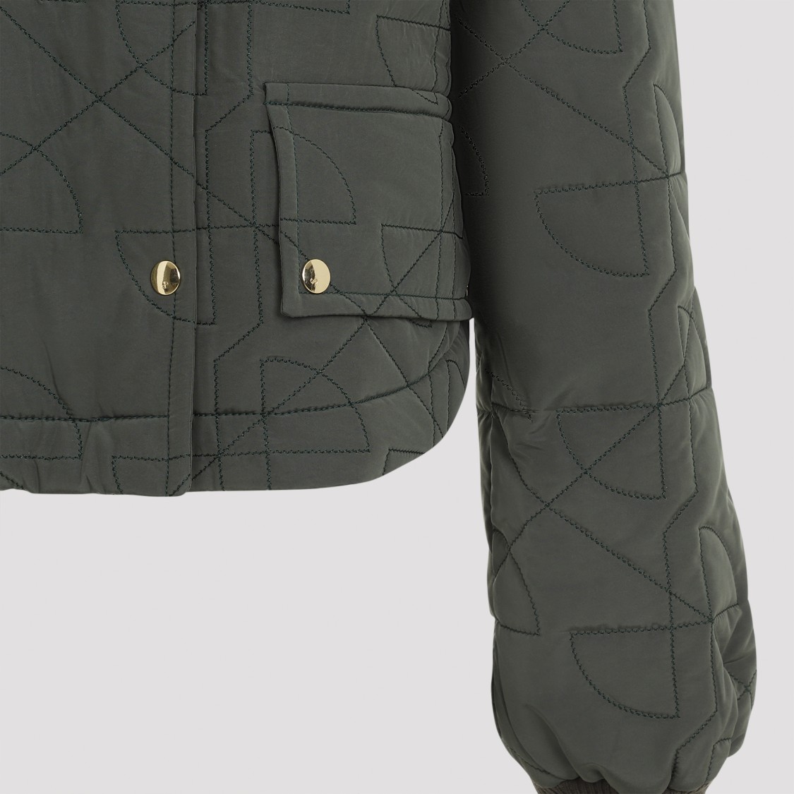 Patou Quilted Velvet Collar Cropped Blouson In Green