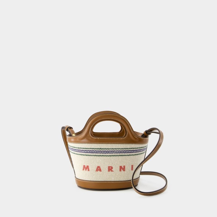 Shop Marni Tropicalia Micro Shopper Bag - Cotton - Beige In Brown