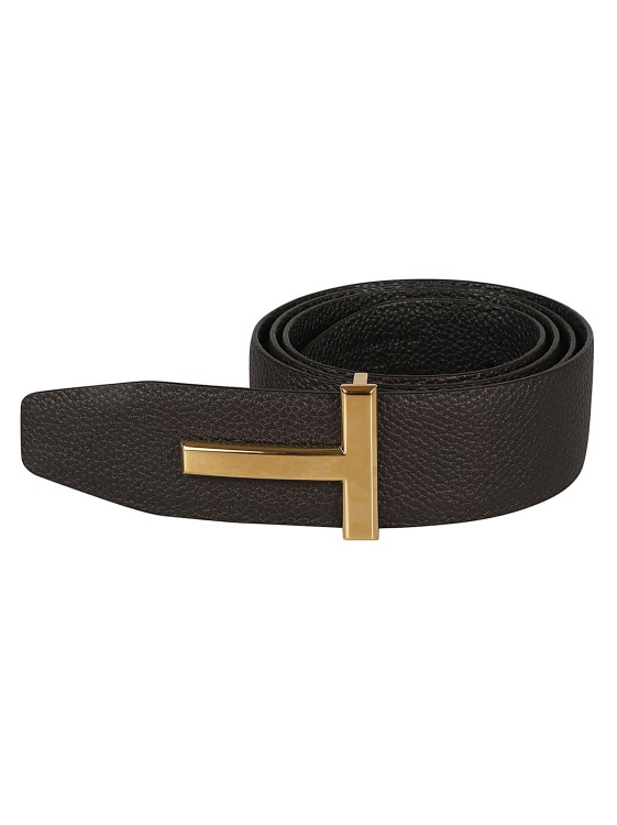Shop Tom Ford Ridge T Leather Belt In Grey