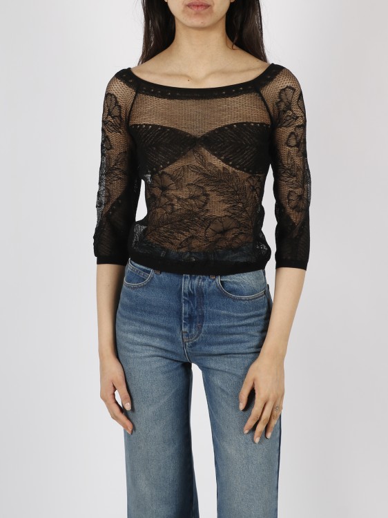 Shop Alberta Ferretti Viscose Net Knit Top In Black