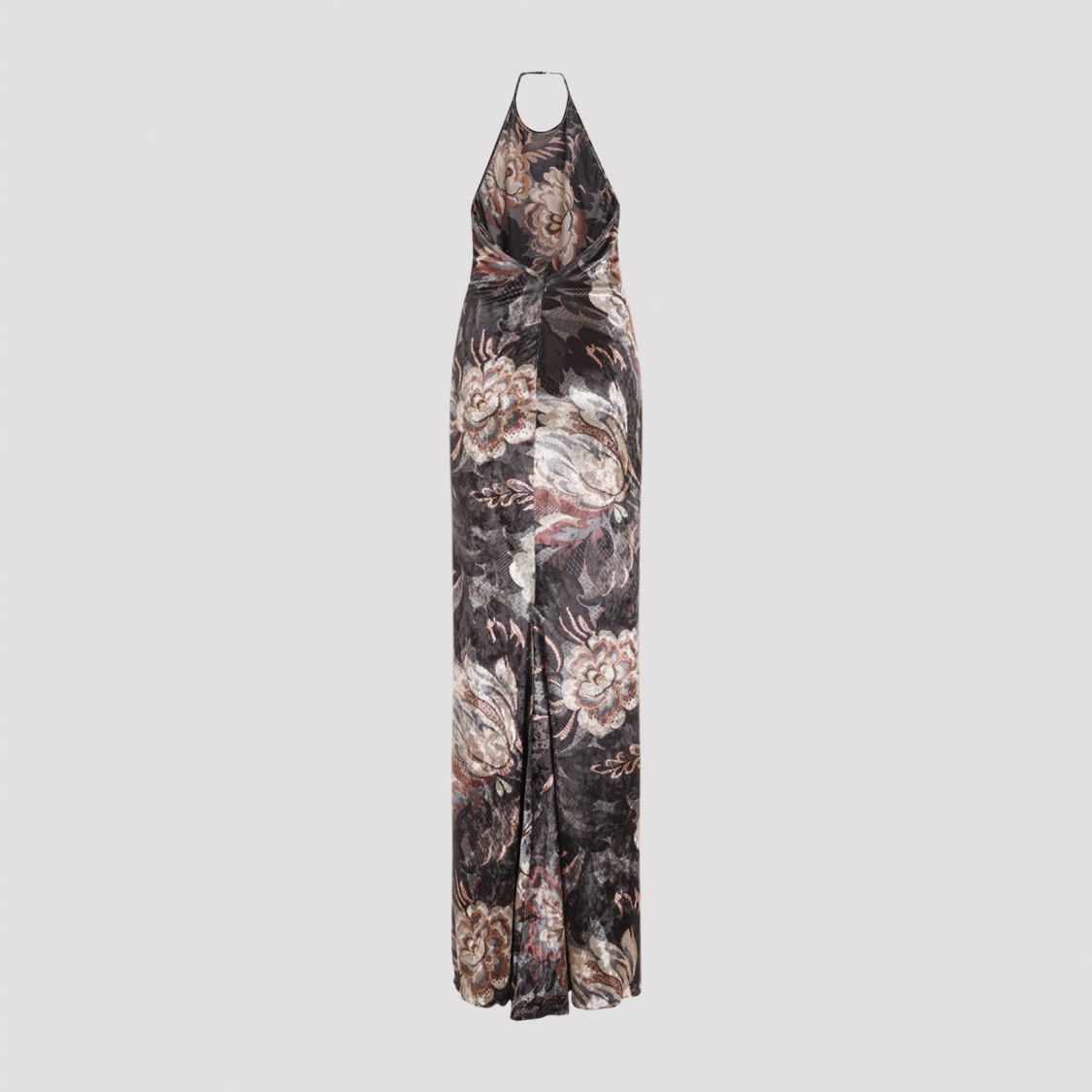 Shop Etro Velvet Long Dress In Grey