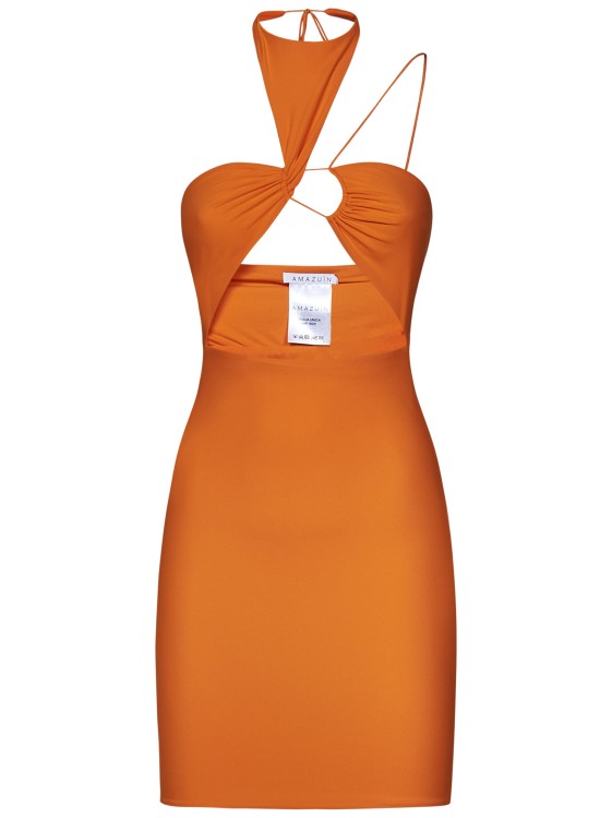 Shop Amazuìn Kaya Pure Orange Halterneck Minidress