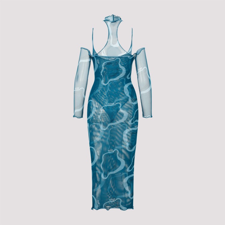 Shop Julfer Janet Petrol Polyester Long Dress In Blue