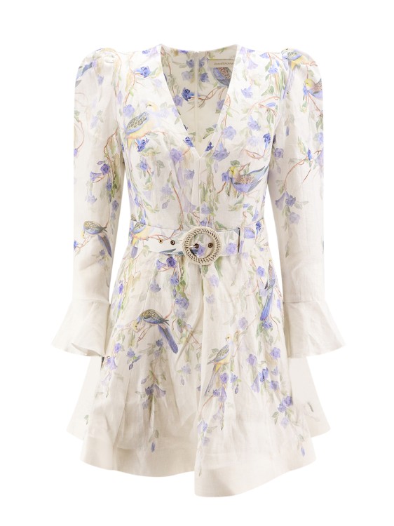 Zimmermann Linen Dress With All-over Floral Print In White