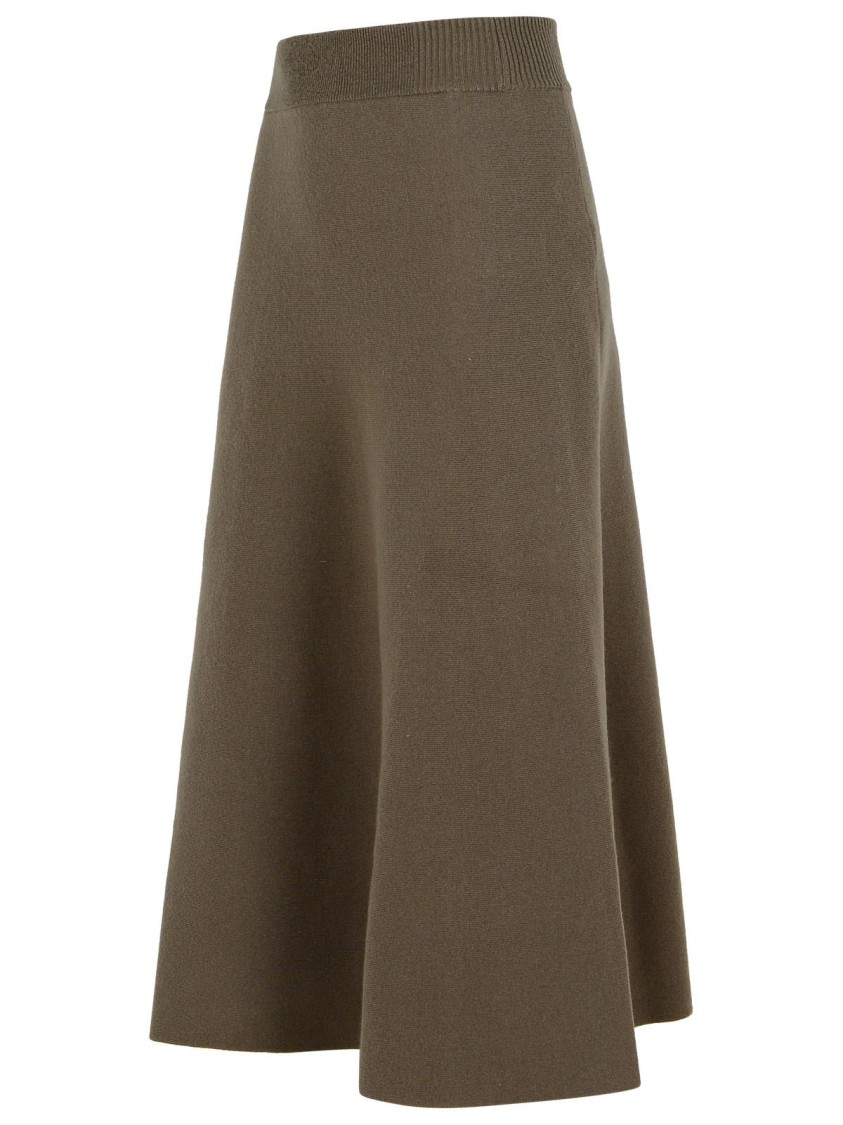 Lanvin Fine Knitted Flared Midi Skirt In Brown