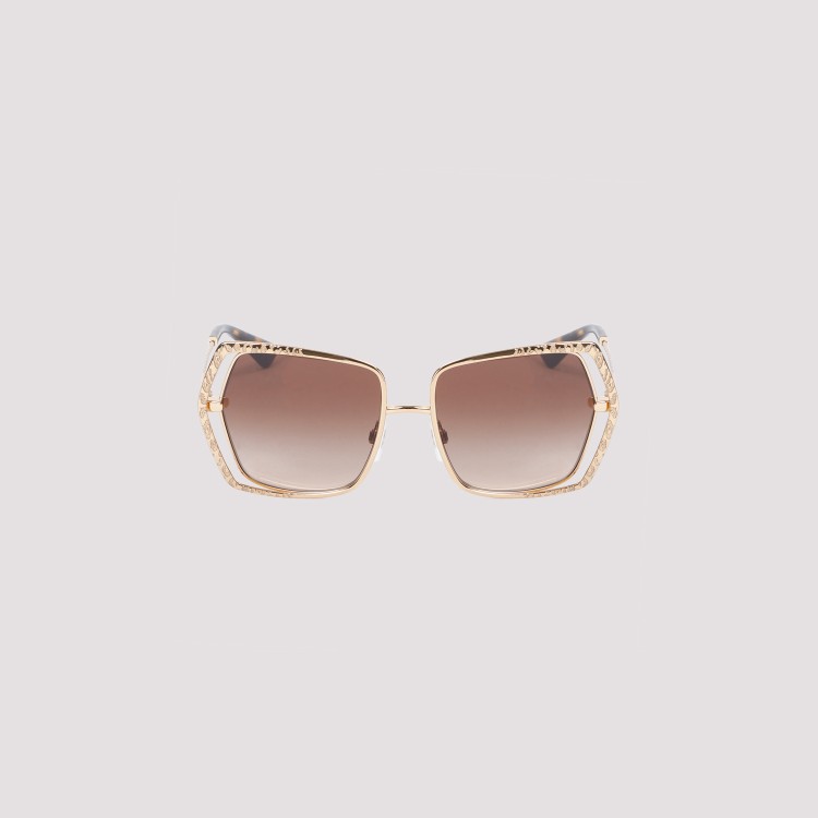Shop Dolce & Gabbana Gold Metal Print Sunglasses In Neutrals