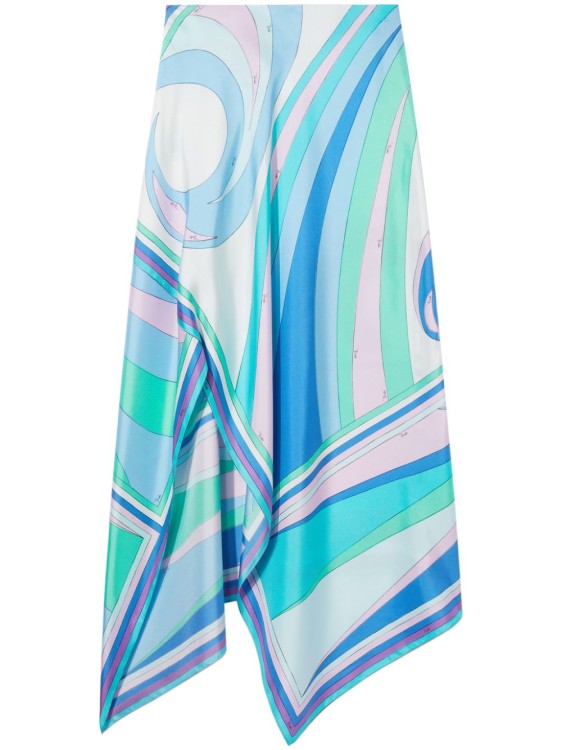 Shop Pucci Silk Skirt With Swan Print In Blue