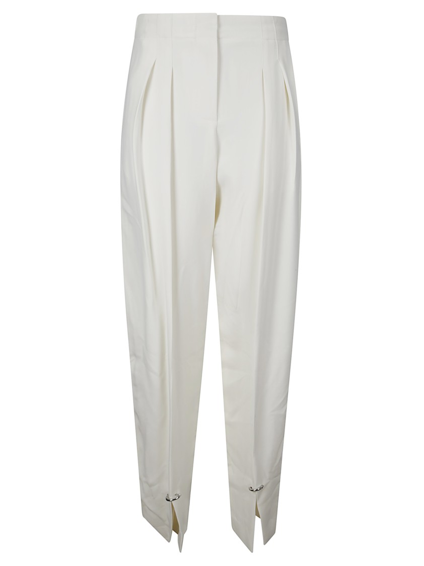 Mugler Pleated Tapered Twill Trousers In White