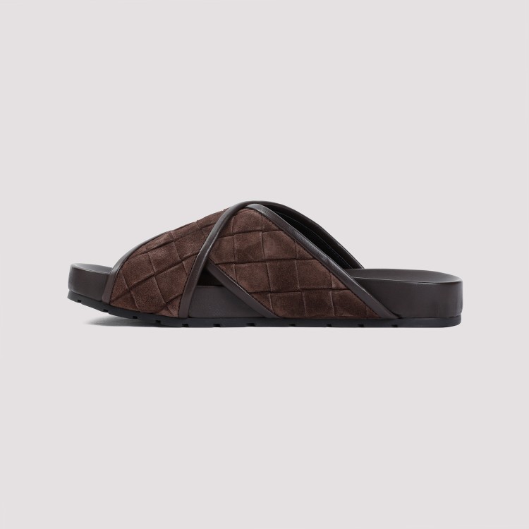 Shop Bottega Veneta Fondant Brown Suede Leather Tarik Criss Cross Sandal