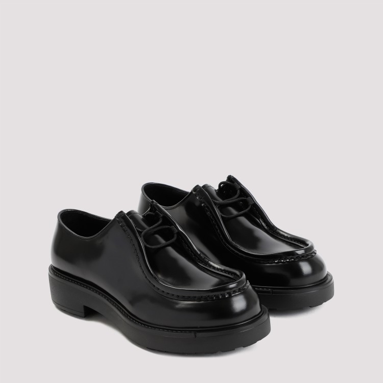 Shop Prada Black Brushed Calf Leather Lace Up Shoes