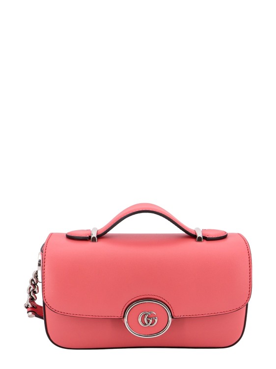 Shop Gucci Leather Shoulder Bag With Frontal Gg Logo In Pink