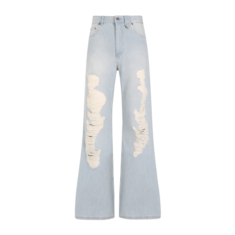 Shop Egonlab Destroyed Washed Denim Cotton Jeans In Blue