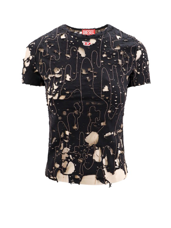 Shop Diesel Cotton T-shirt With Ripped Effect In Black