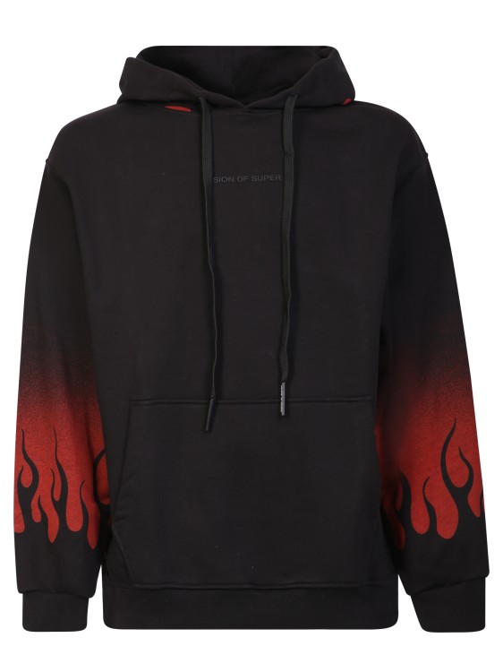 Vision Of Super Black Oversize Cotton Hoodie With Flames Man In Black