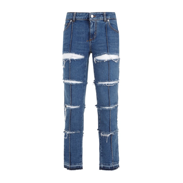 Alexander Mcqueen Low-rise Distressed Jeans In Blue