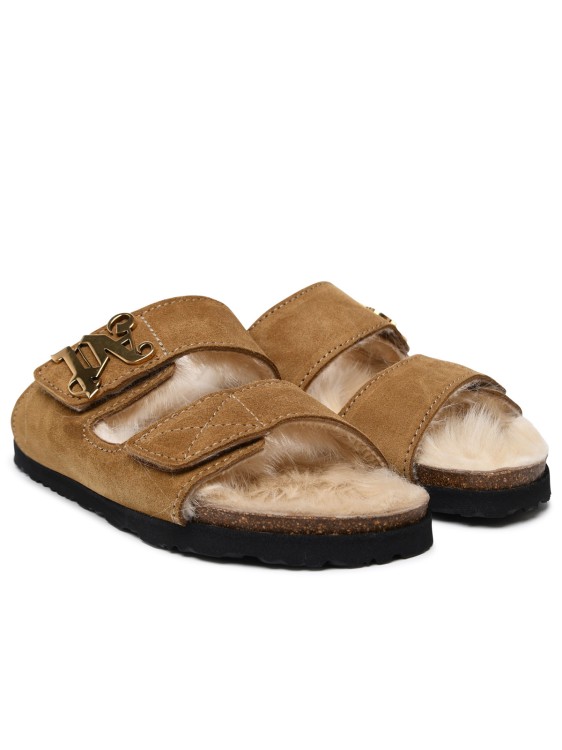 Shop Palm Angels Comfy Slippers In Beige Suede In Brown