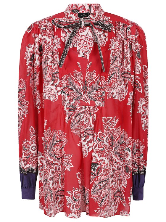 Shop Etro Blouse In Cotton Voile And Decorated With A Floral Print In Red