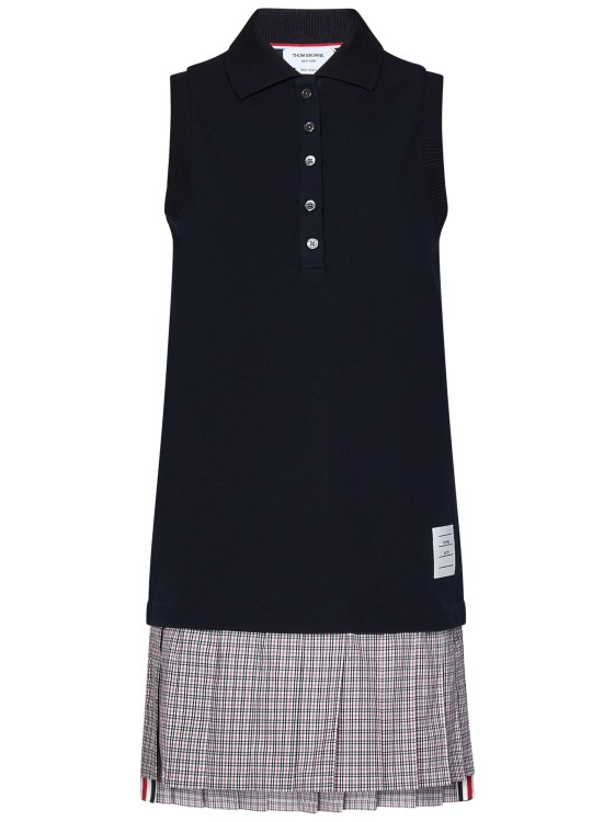 Shop Thom Browne Navy Blue Cotton Pique Sleeveless Polo Dress