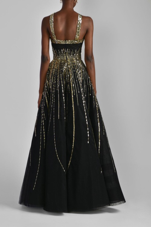Saiid Kobeisy Tulle Halter Neck Gown With Sequins In Black