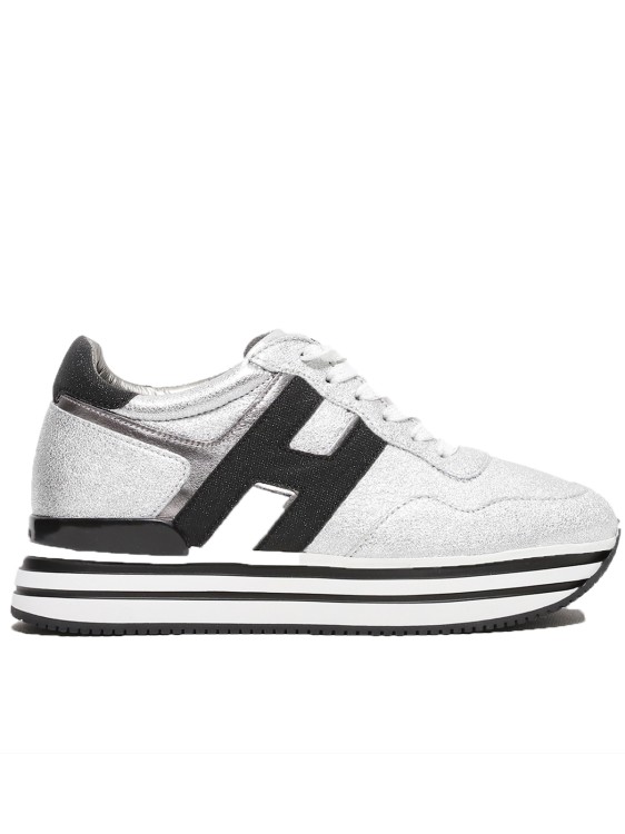 Shop Hogan Metallic Silver Midi H222 Sneakers In White