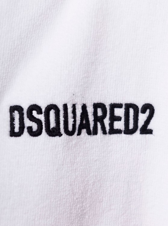 Shop Dsquared2 White Hooded Bathrobe With Embroidered Logo In Cotton