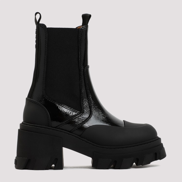 Shop Ganni Black Leather Chelsea Boots