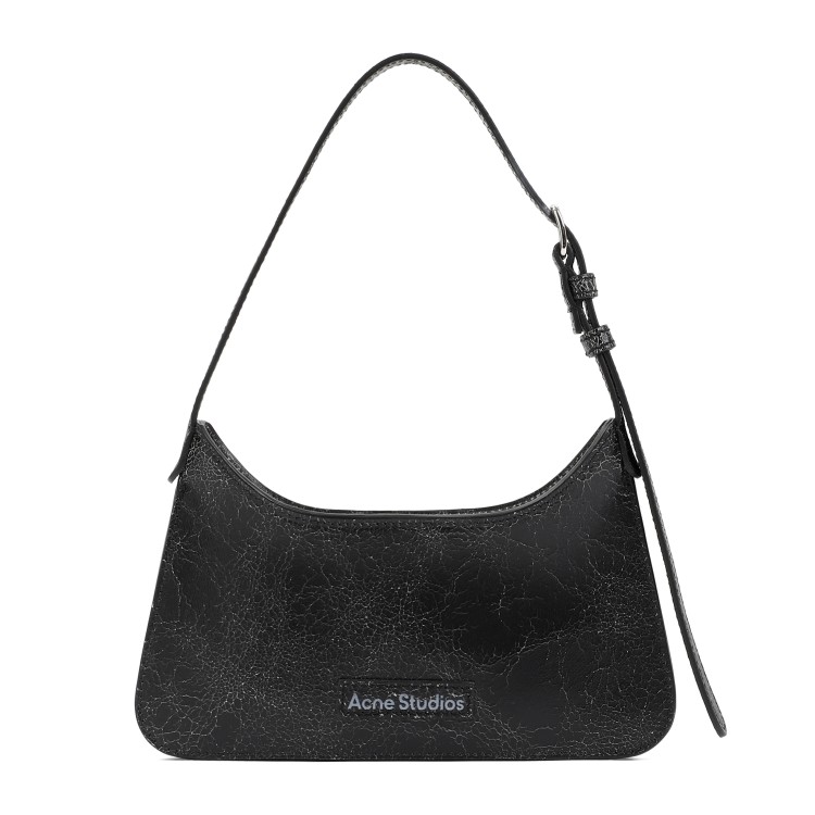 Acne Studios Mini Platt Crackle Leather Shoulder Bag In Black