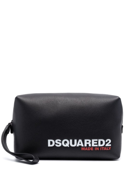 Dsquared2 Logo-print Leather Wash Bag In Black