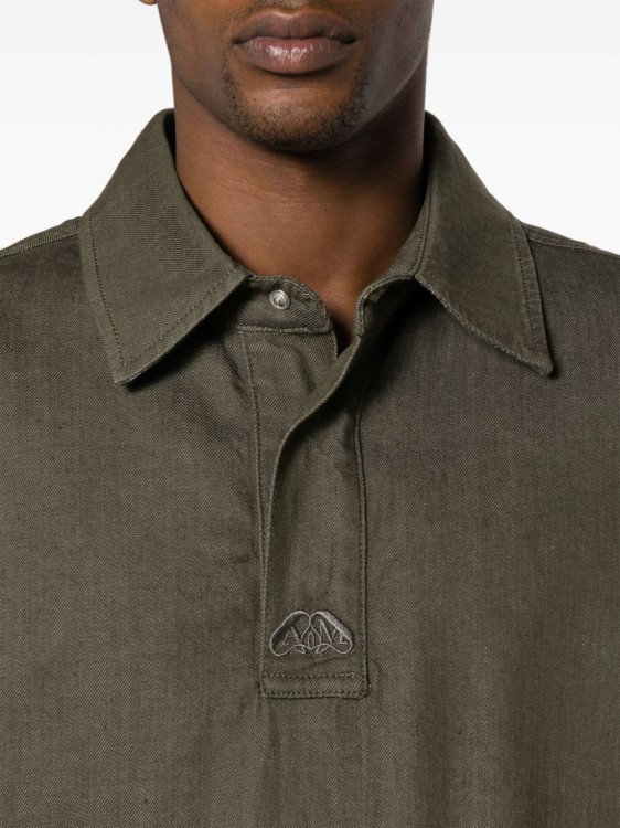 Shop Alexander Mcqueen Khaki Embroidered Logo Polo Shirt In Grey