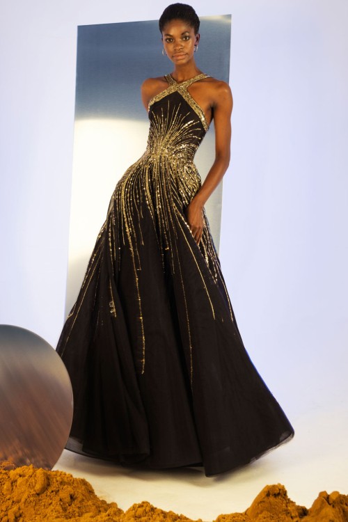 Shop Saiid Kobeisy Tulle Beaded Dress With Halter Neckline In Black