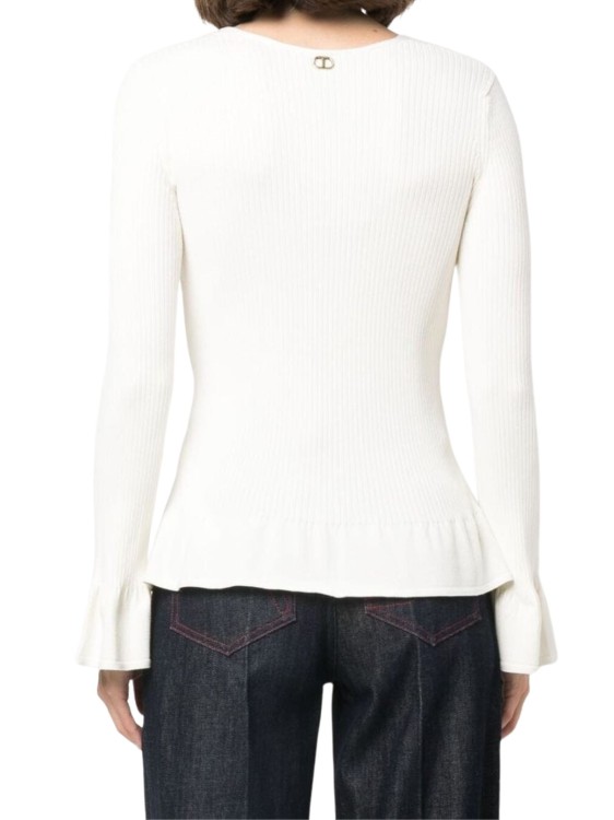 Shop Twinset Black Sweater With Ruffles In White