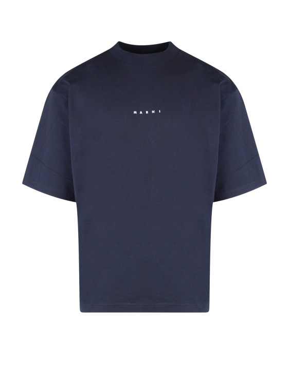 Shop Marni Blue Cotton T-shirt With Logo Print
