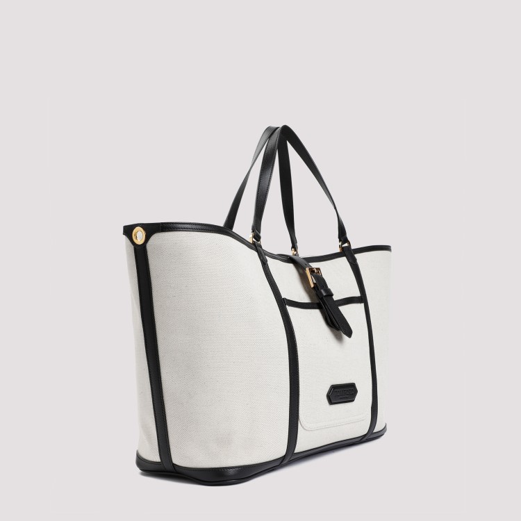 Shop Tom Ford East West White And Black Cotton Tote Bag