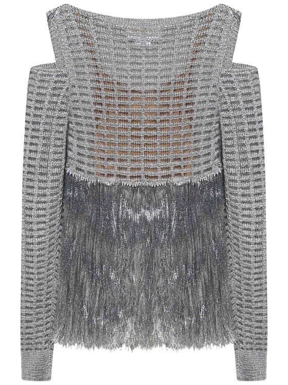 Shop Genny Long-sleeved Silver Viscose Blend Knit Top In Grey