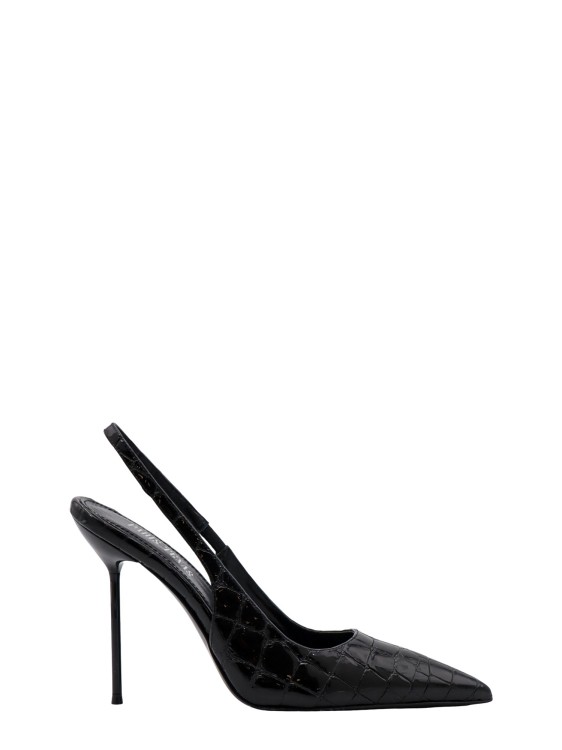 Shop Paris Texas Patent Leather Slingback With Croco Print In Black
