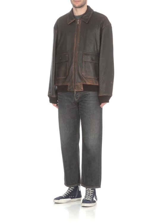 Shop Golden Goose Luois Aviator Leather Jacket In Black
