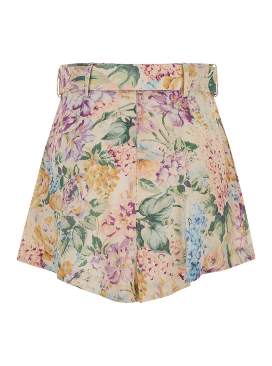 Shop Zimmermann Multicolor Belted Shorts With All-over Floral Print In Linen