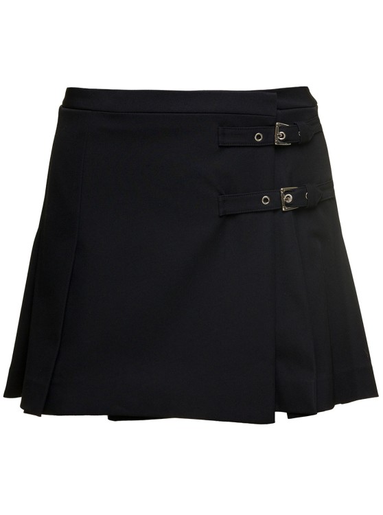 Shop Alessandra Rich Black Mini Skirt With Side Bukle Detail With Loop In Wool Blend