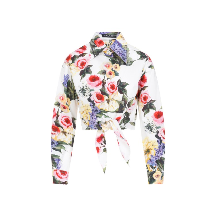 Shop Dolce & Gabbana Ls Rose Print White Cotton Shirt