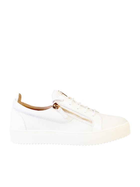 Shop Giuseppe Zanotti White Leather Sneakers With Zipped Sides