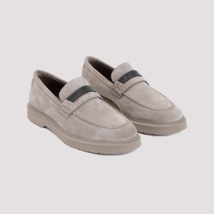 Brunello Cucinelli Grey Leather Loafers In Grey